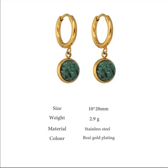 ✨ NEW Natural Turquoise Dangle 18k Gold Hoop Earrings - Picture 5 of 9